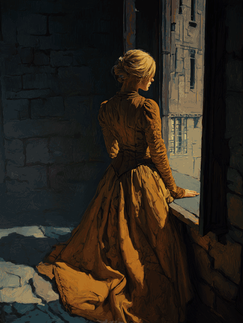 Princess Marica of the Sax, gazing out from a tower window.